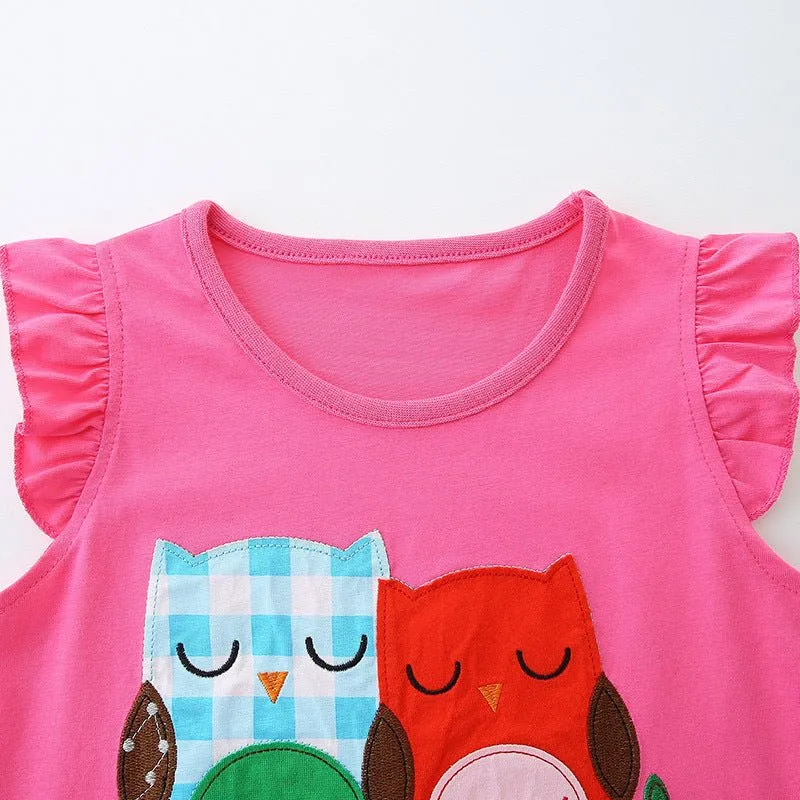 Toddler/Kid Girl's Cartoon Owl Design Tee with Shorts Set