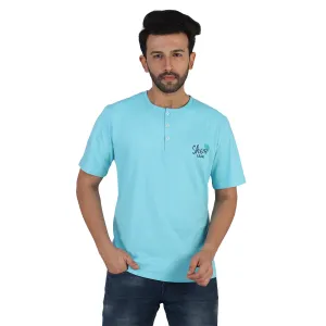 Turquoise Blue Soft Cotton Henley T-shirt