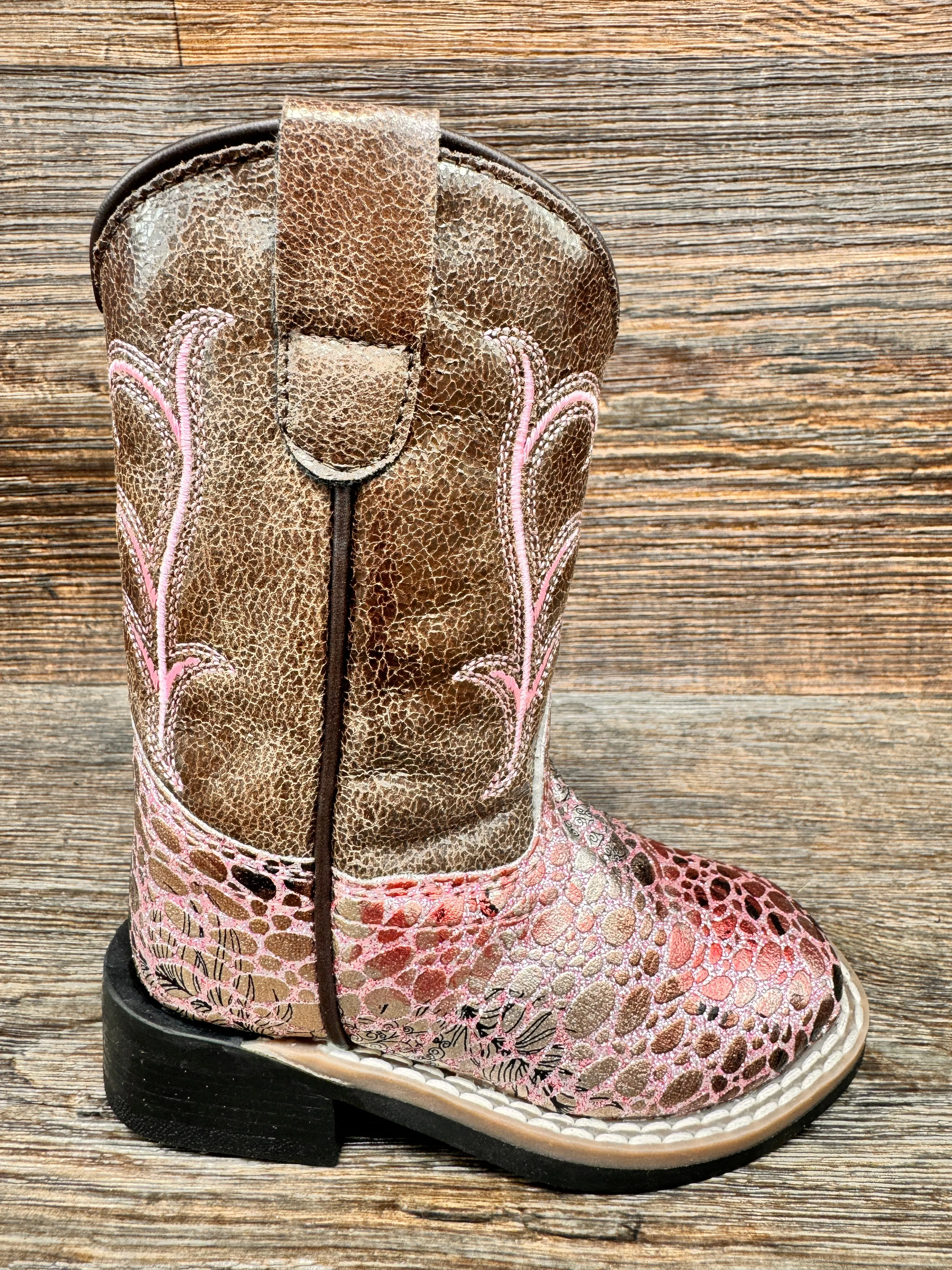 VB1054 Toddler Sparkle Snake Print Square Toe Western Boots by Old West