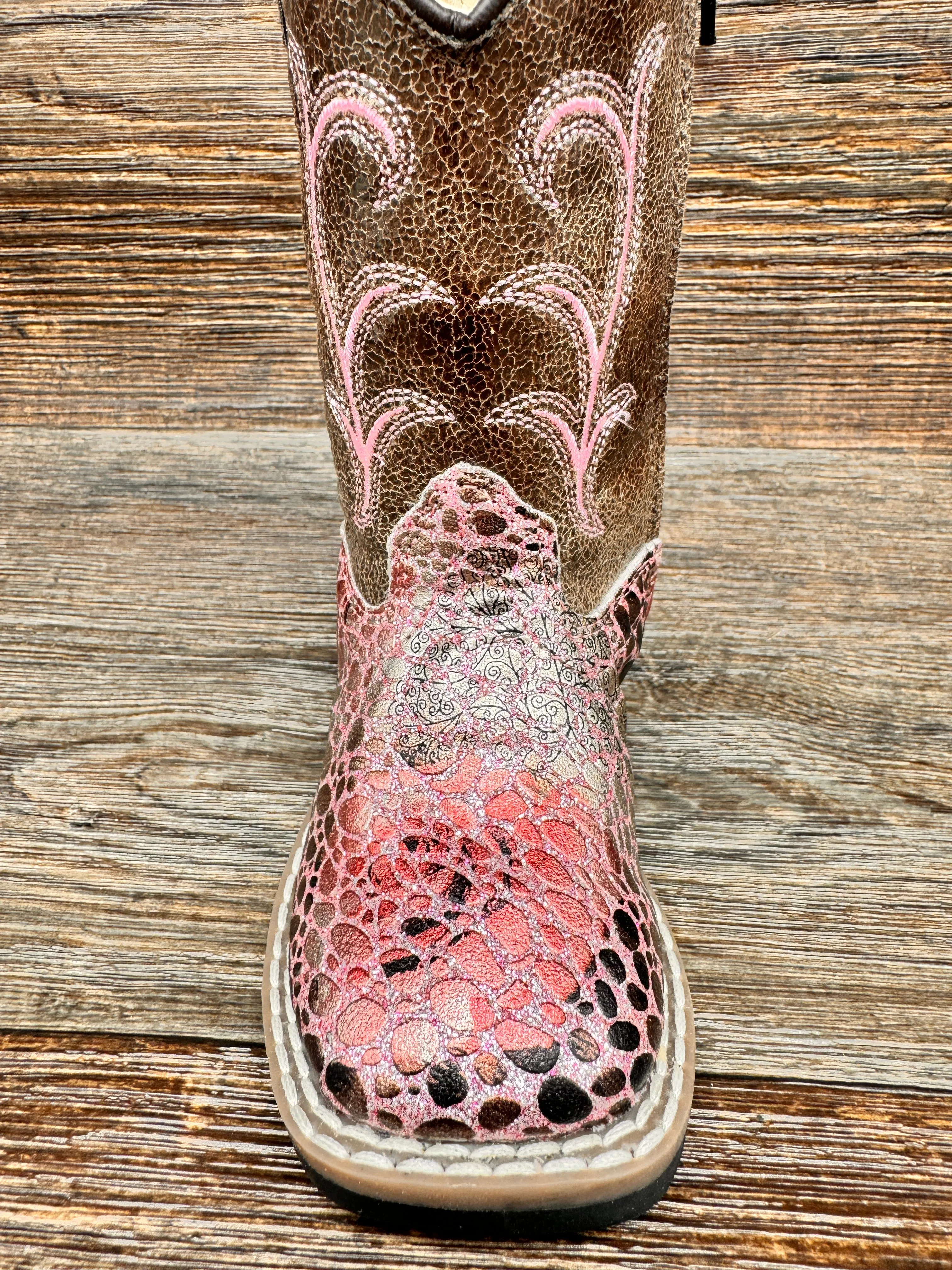 VB1054 Toddler Sparkle Snake Print Square Toe Western Boots by Old West