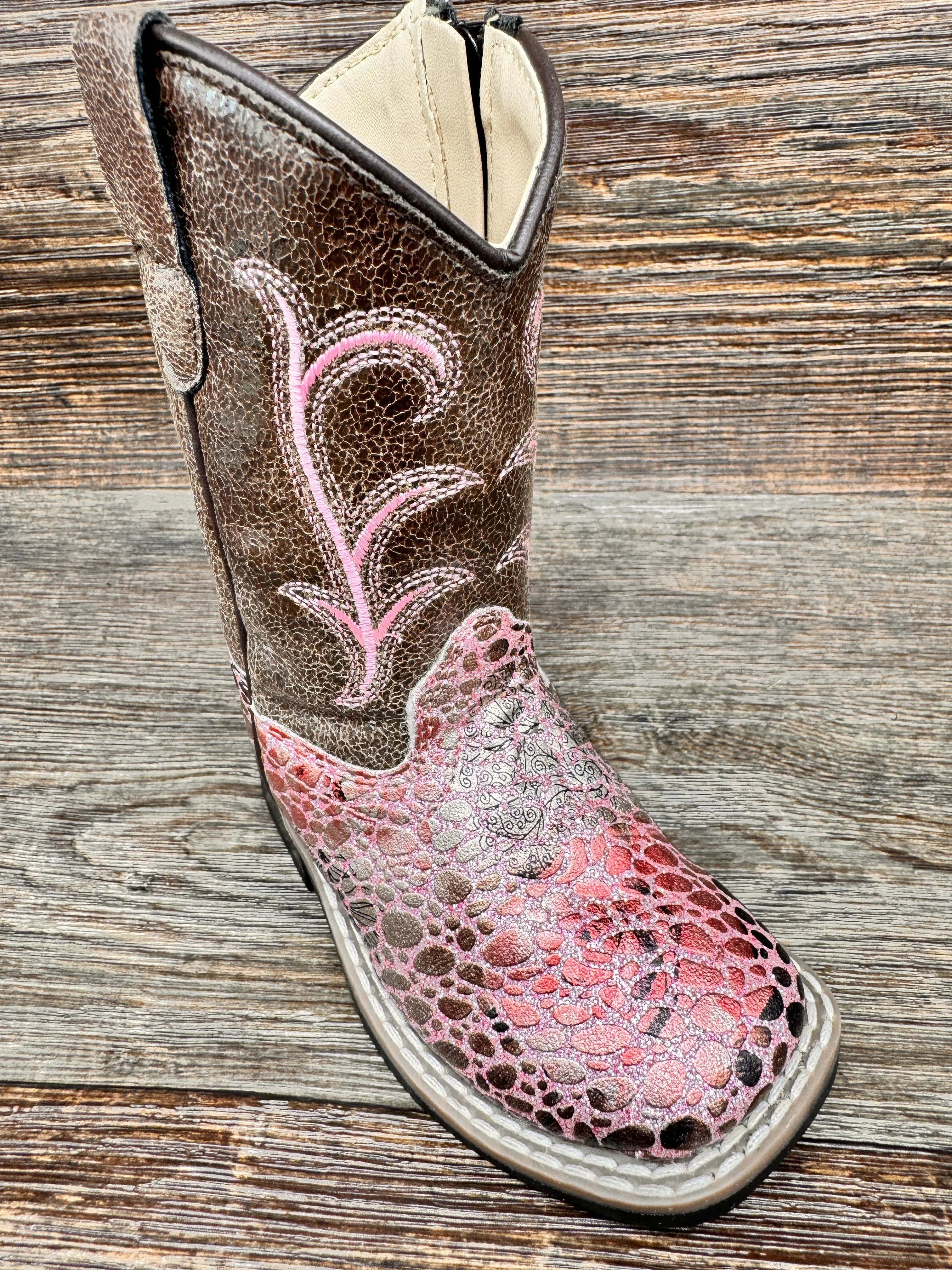 VB1054 Toddler Sparkle Snake Print Square Toe Western Boots by Old West