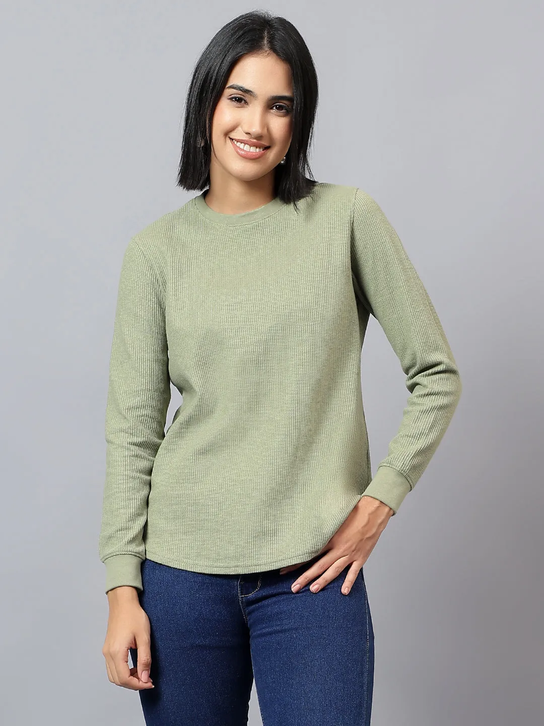 Women's Solid Green Round Neck Tshirt