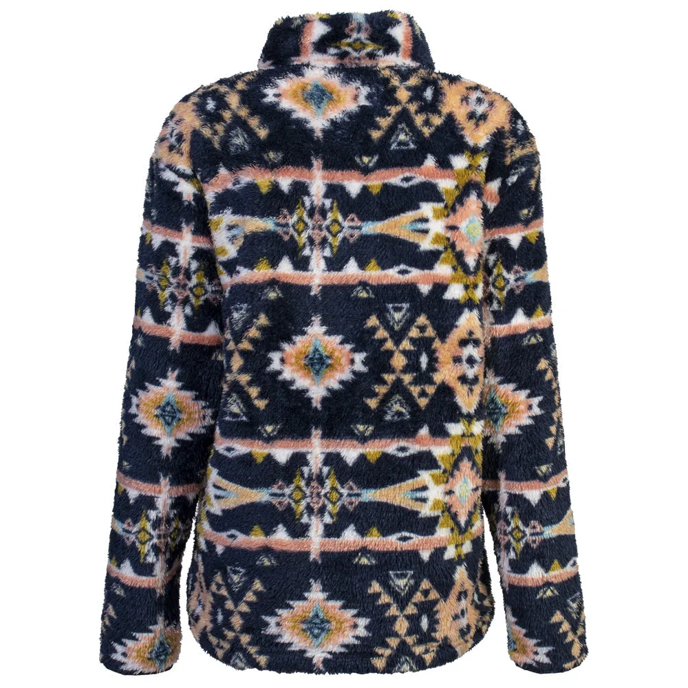 Youth "Girls Fleece Pullover" Navy/Aztec